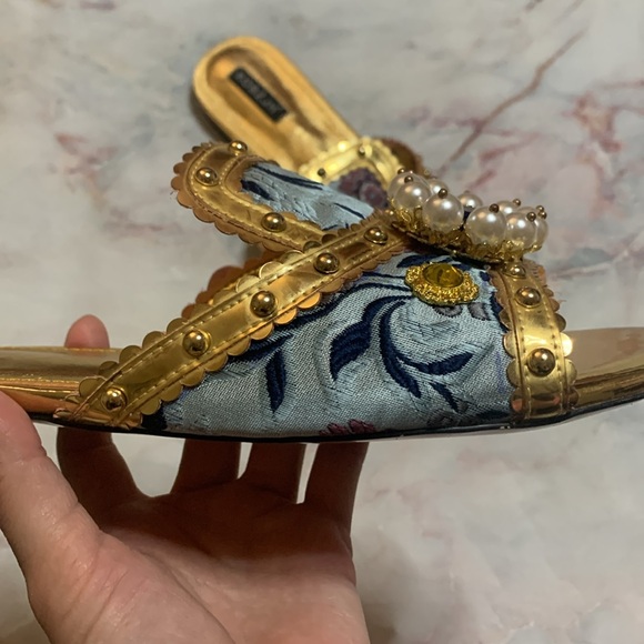 XOBZJH Evening Slides Rhinestone Sandal gold party shoes embroidery shoes 9.5 - Picture 4 of 13